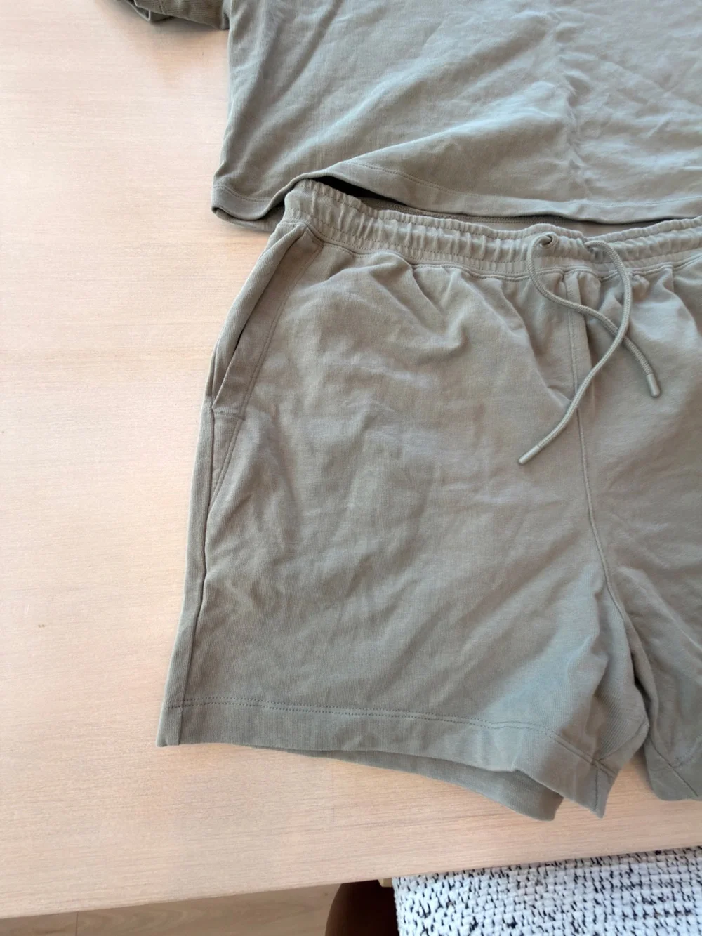 Nike Women’s Olive Green Crop Tee (Medium) & Drawstring Shorts (Large) Set